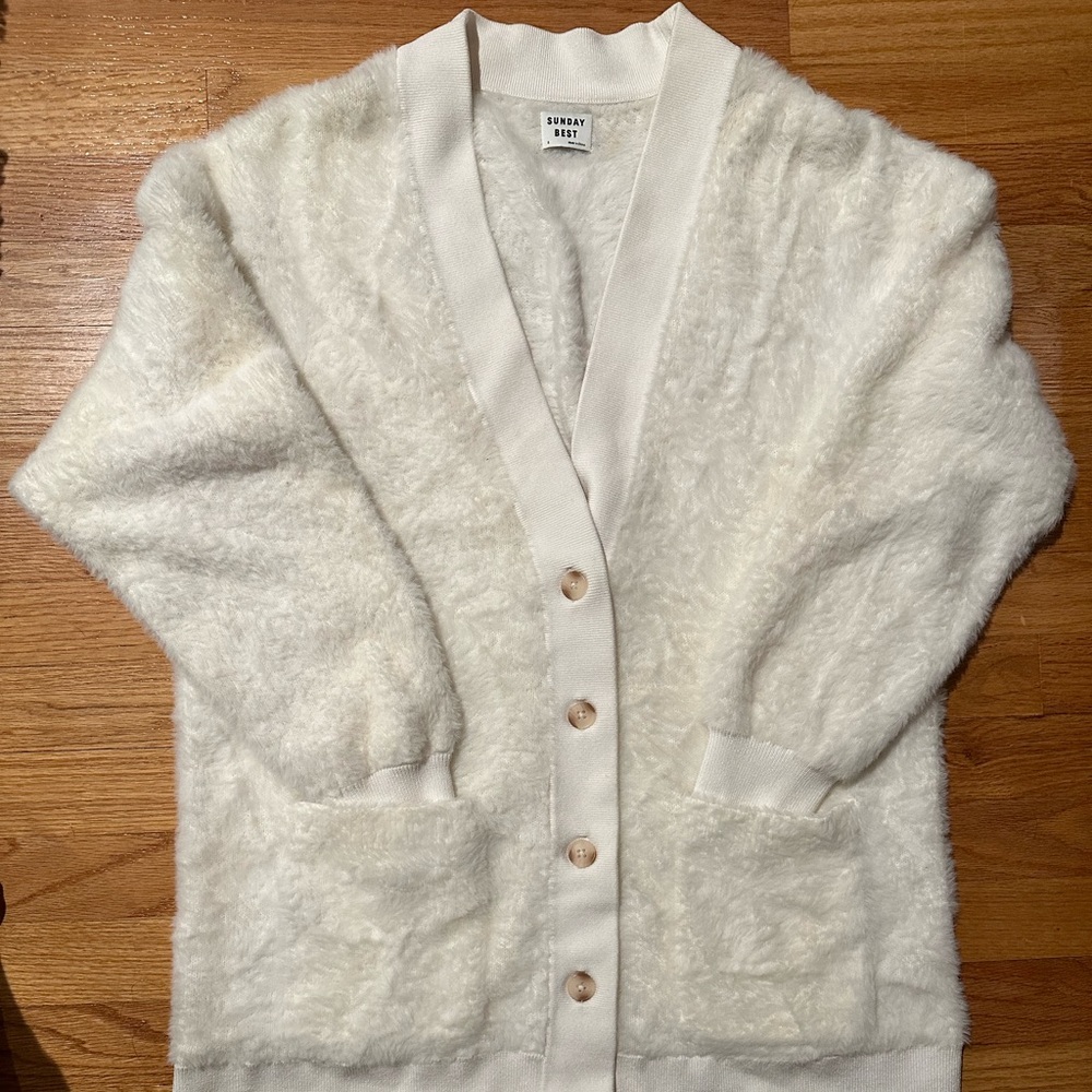 Aritzia Sunday Best Kitten White Cardigan